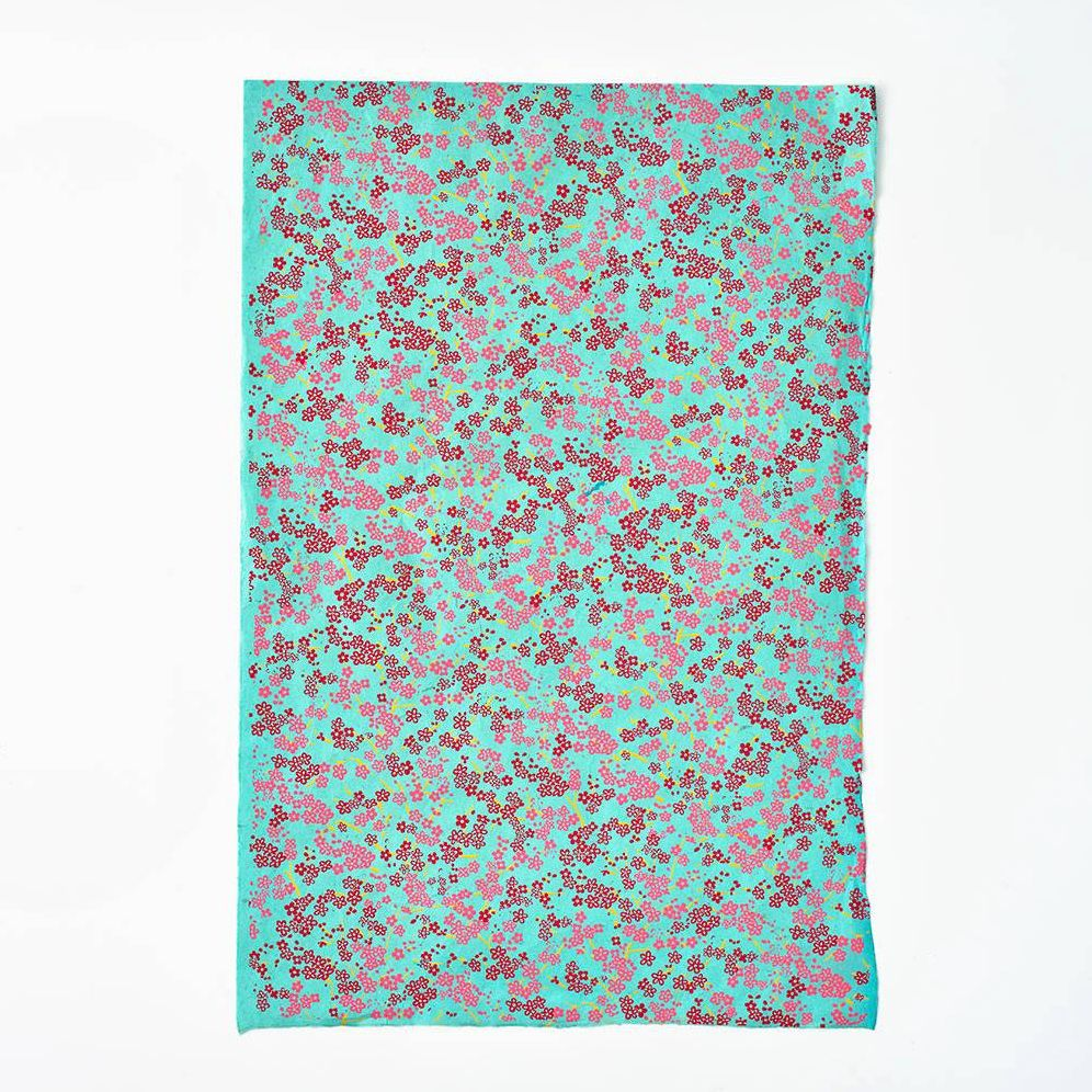 Forever Floral Pink On Mint Handmade Paper - Image 2