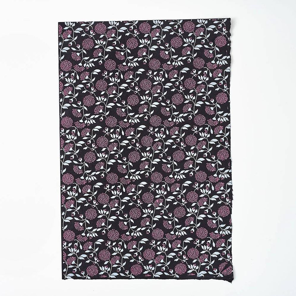 Pink Florals On Black Handmade Paper - Image 2