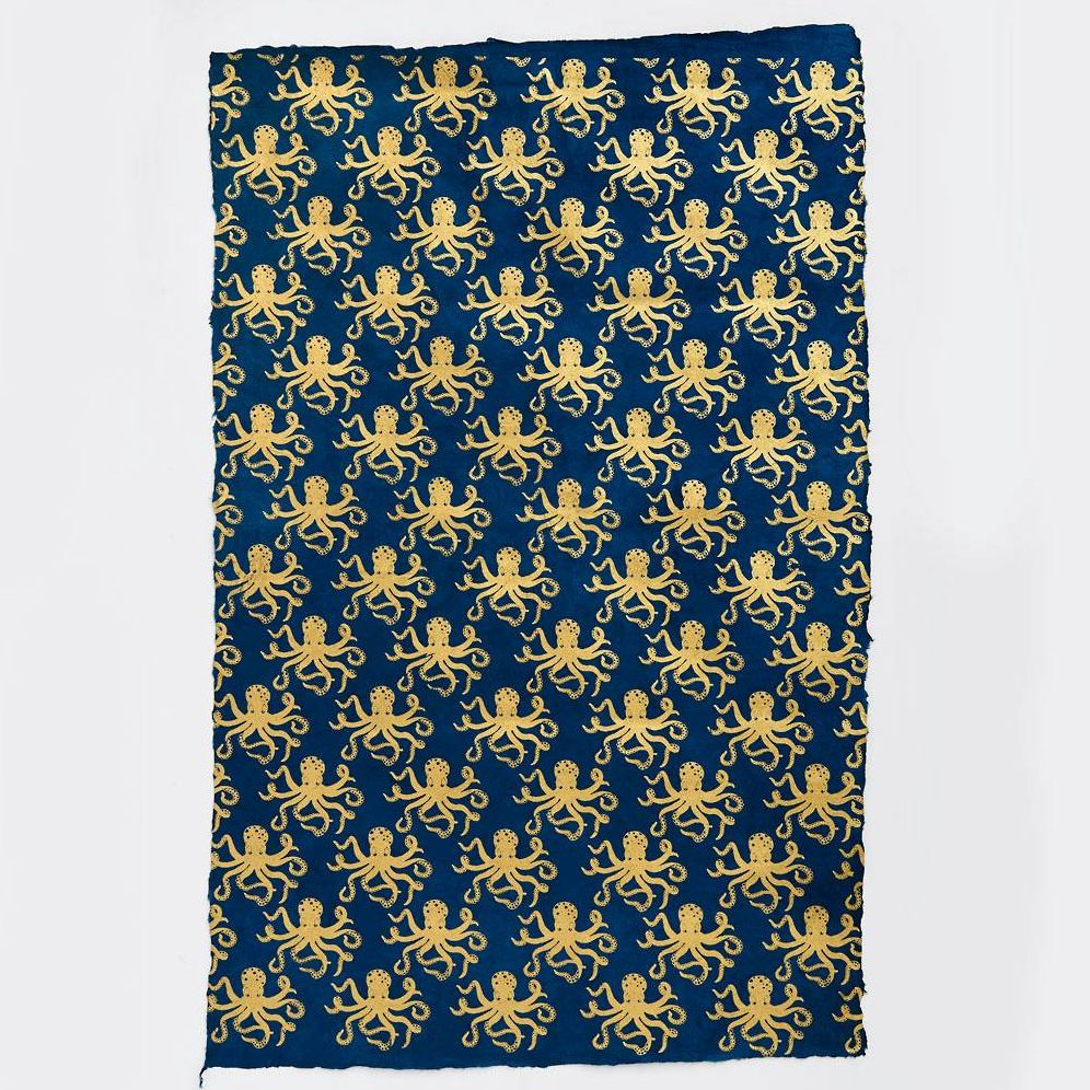 Gold Octopus on Navy Handmade Paper - Image 2