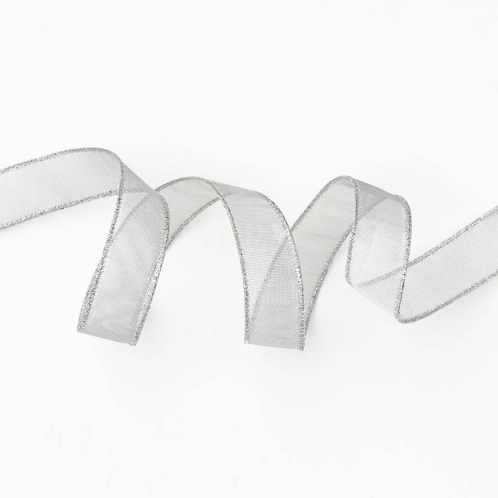 Silver Organdy Wired Ribbon 1 10 YD