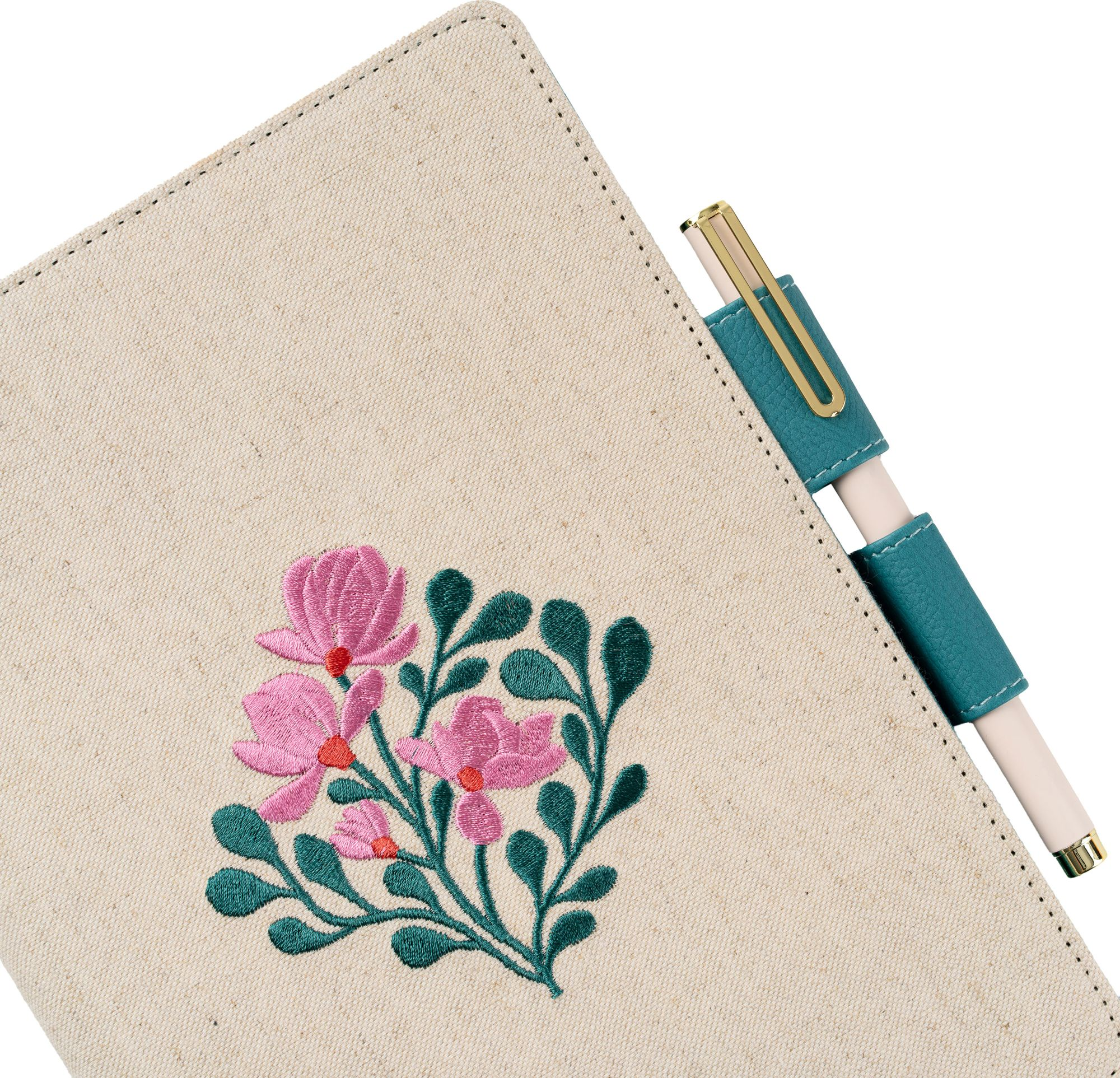 Paper Source A5 Embroidered Floral Bookcloth Journal Cover with Pen Loop Closure - Image 3