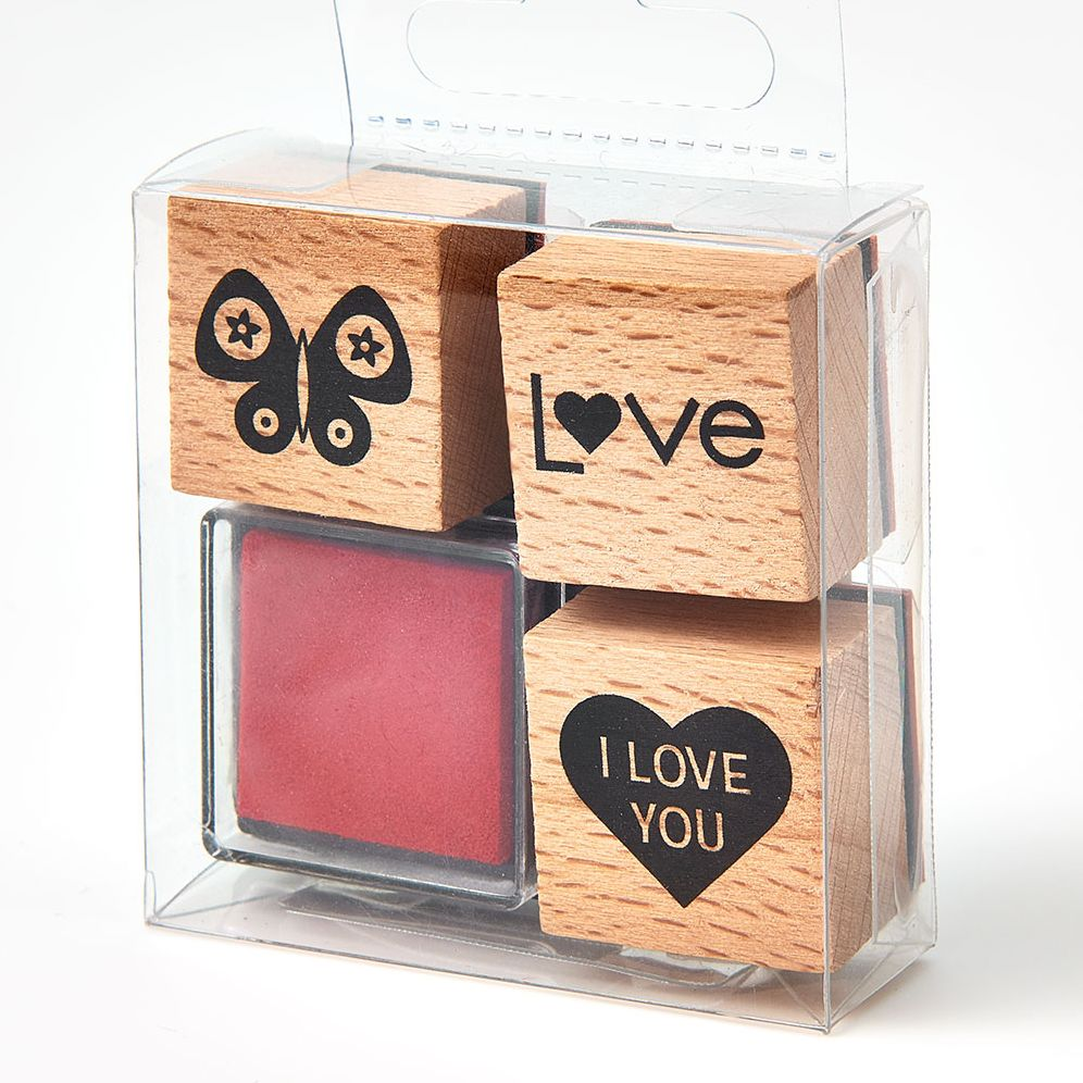 Valentine Wood Stamp Set with Ink - Image 2