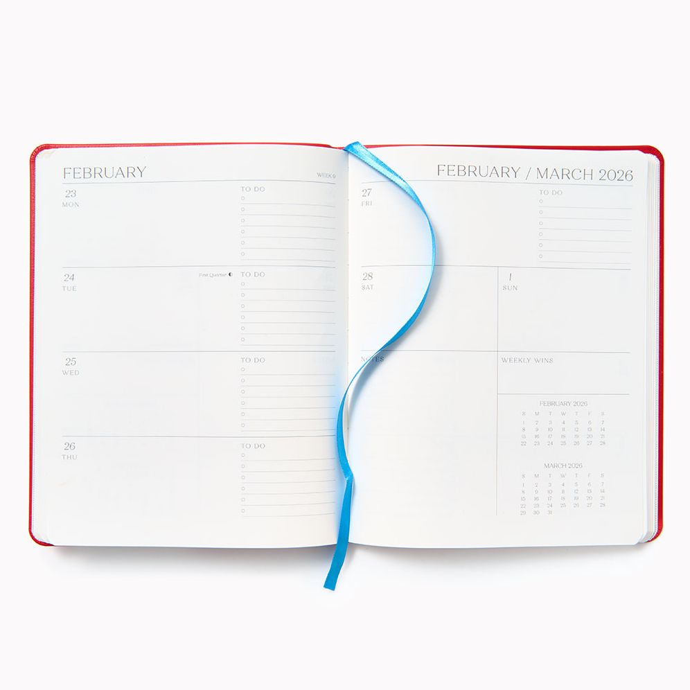 2025-2026 Paper Source Red Leather 18-Month Weekly Desk Planner - Image 2
