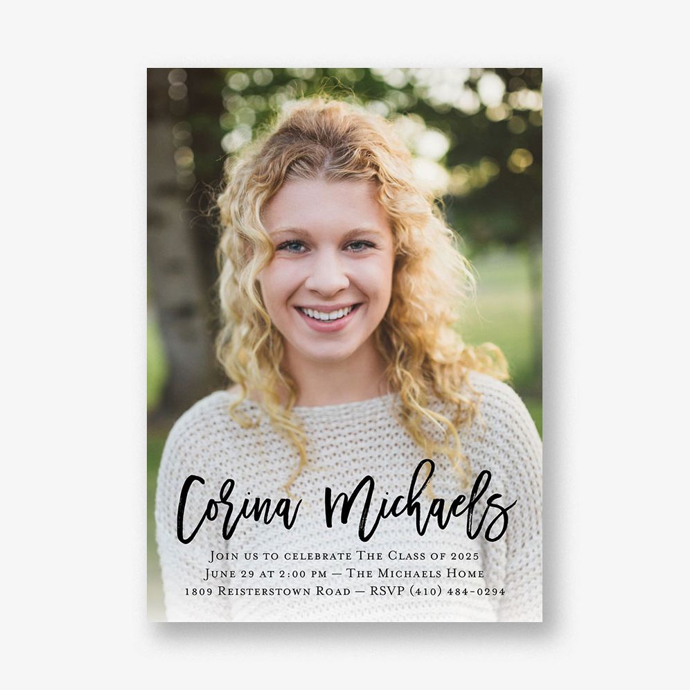 Vertical Modern Calligraphy Graduation Invitation