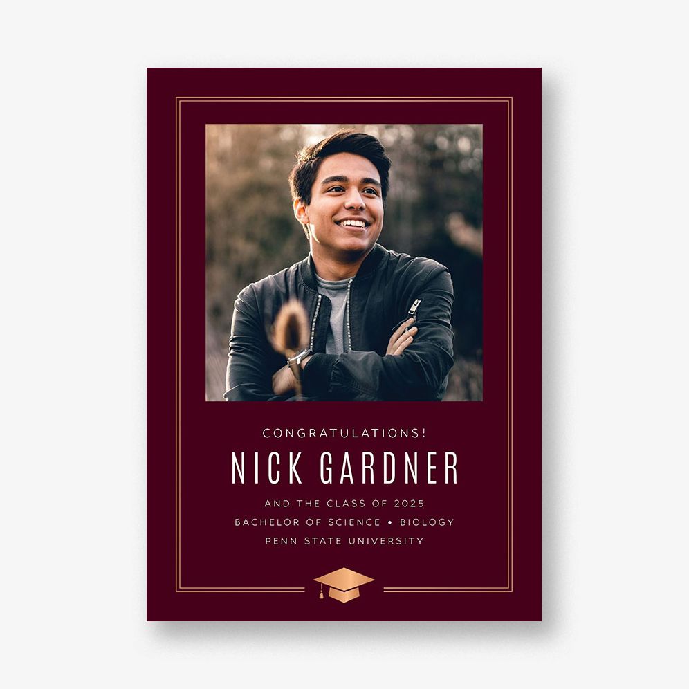 Classic Cap Foil Photo Graduation Announcement
