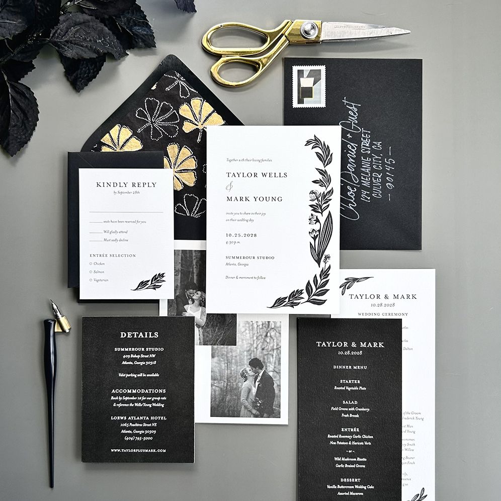 Black and White Floral Wedding Invitation - Image 2