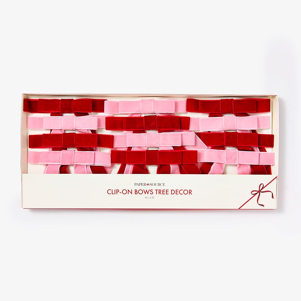 Clip On Velvet Bow Tree Decor. Set of 12