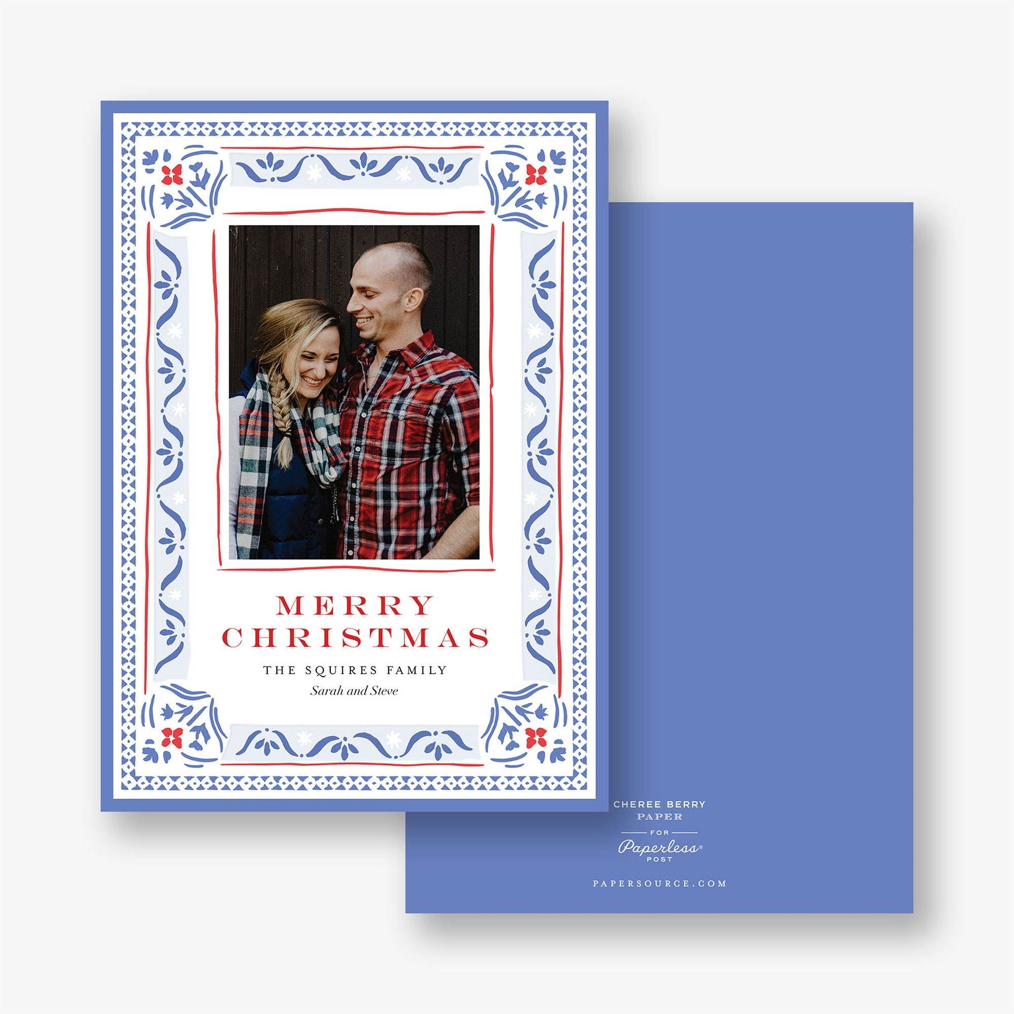 Blue Pattern Frame Holiday Photo Card - Image 2