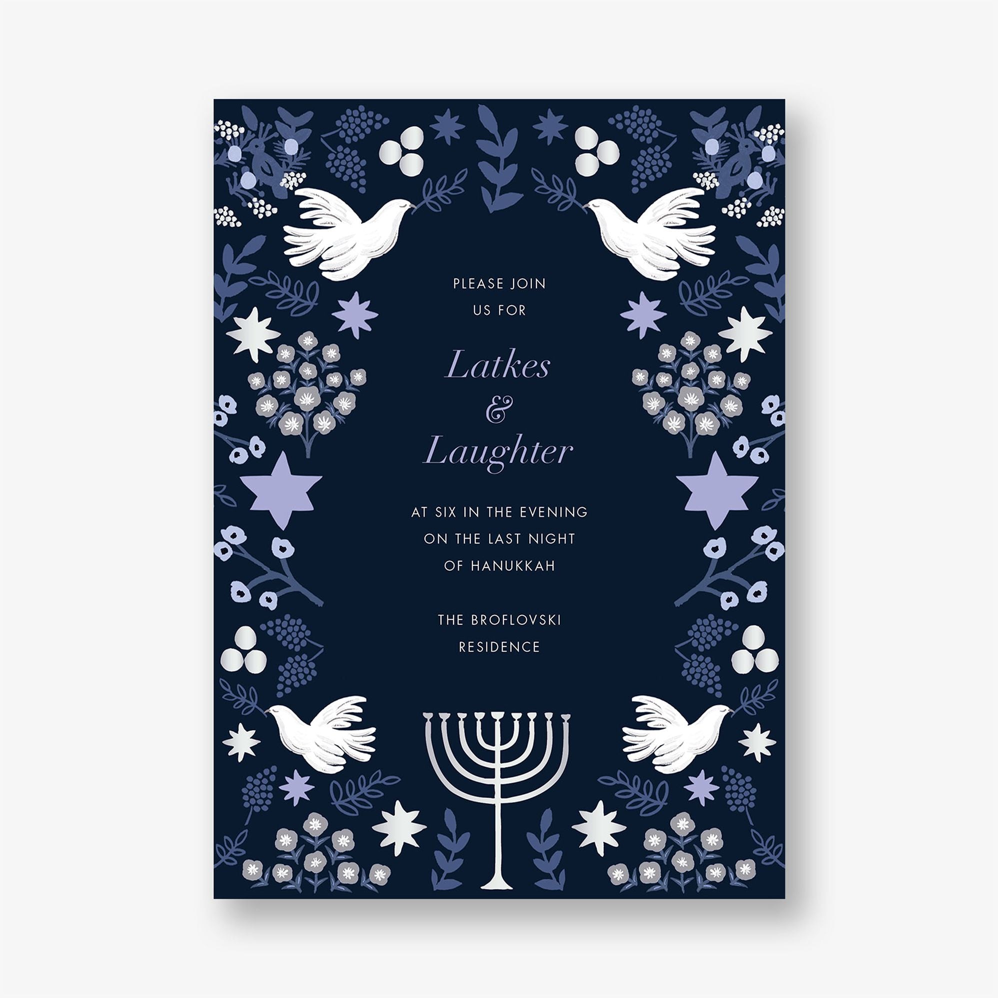 Laurel Hanukkah Foil Holiday Party Invitation - Image 2