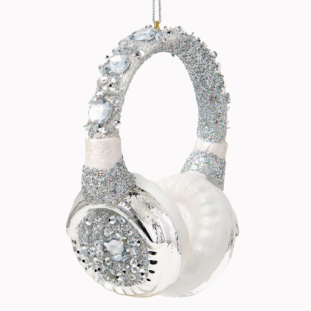 Silver Headphones Glass Ornament - Image 2