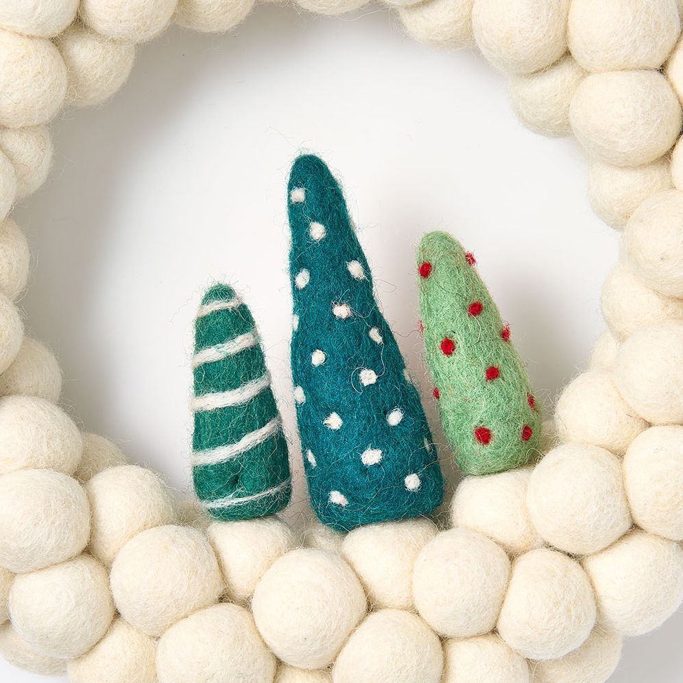 White Felt Pom Wreath with Trees - Image 2